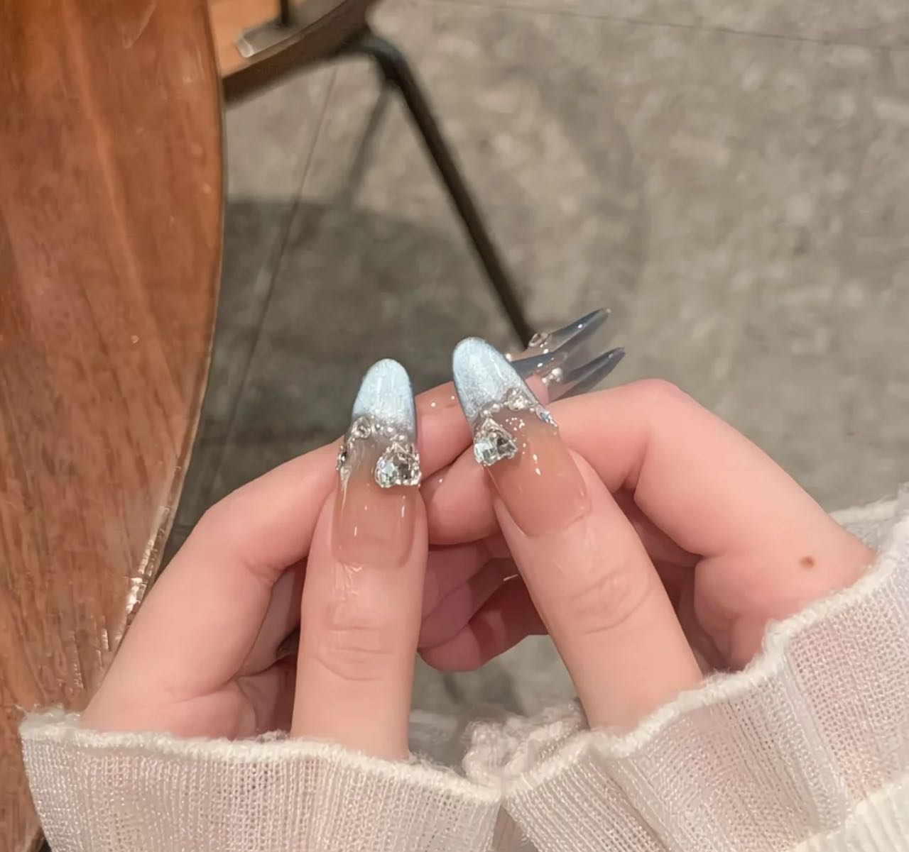 Silver Heart Glam Nails