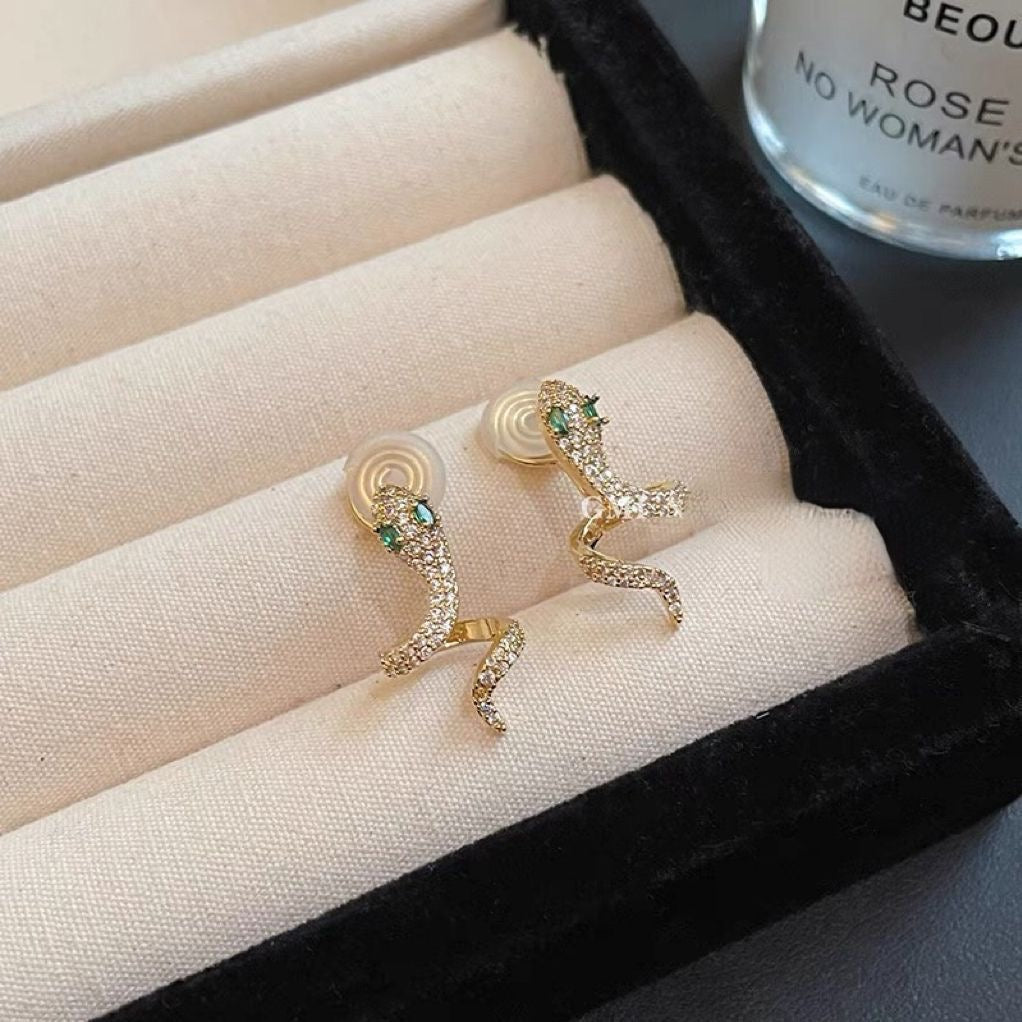 Elegant Snake & Pearl Crystal Earrings