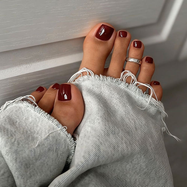 Cherry Burgundy Glossy Feet Press-On Nails