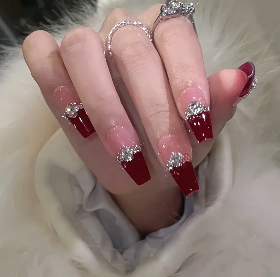 Ruby Glam Crystal Nails