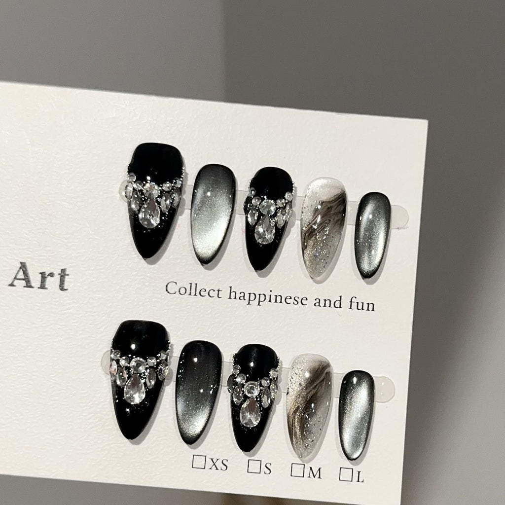 Midnight Chrome Rhinestone Press-On Nails
