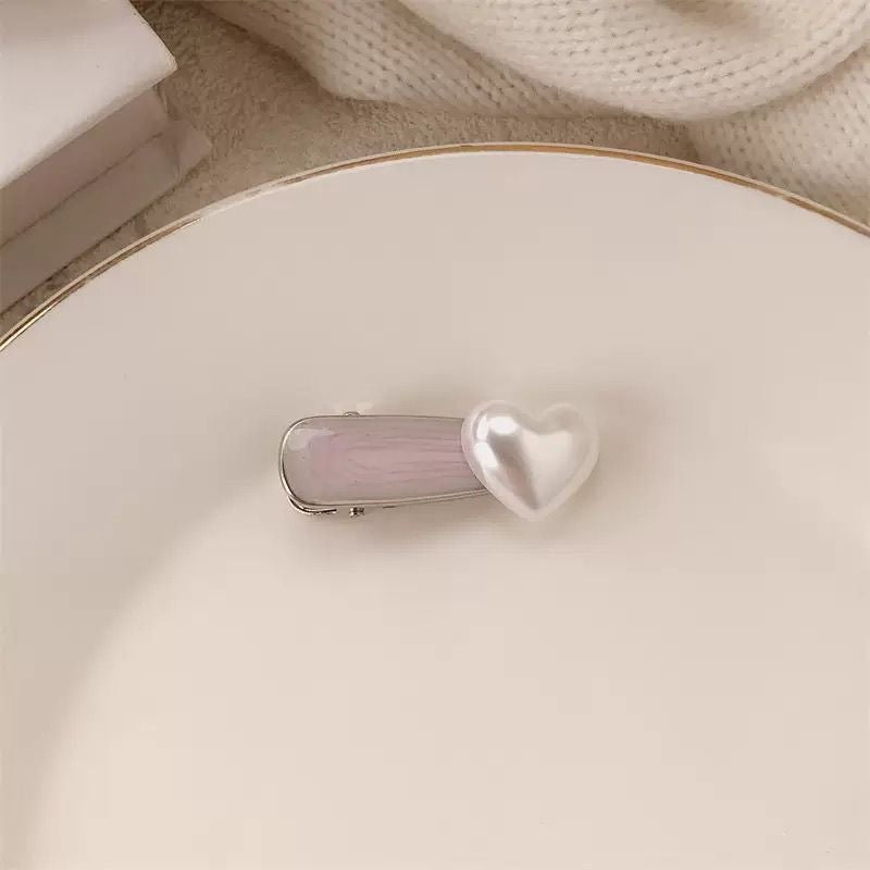 Kawaii Pastel Pearl & Crystal Hair Clip Set – 5-Piece Decorative Barrettes