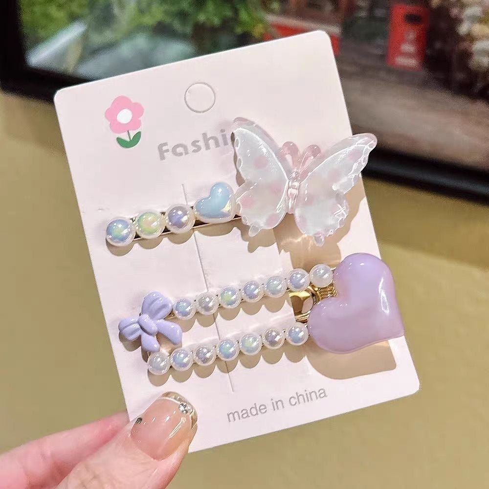 Kawaii Butterfly & Heart Pearl Hair Clip Set – 2-Piece Pastel Barrettes