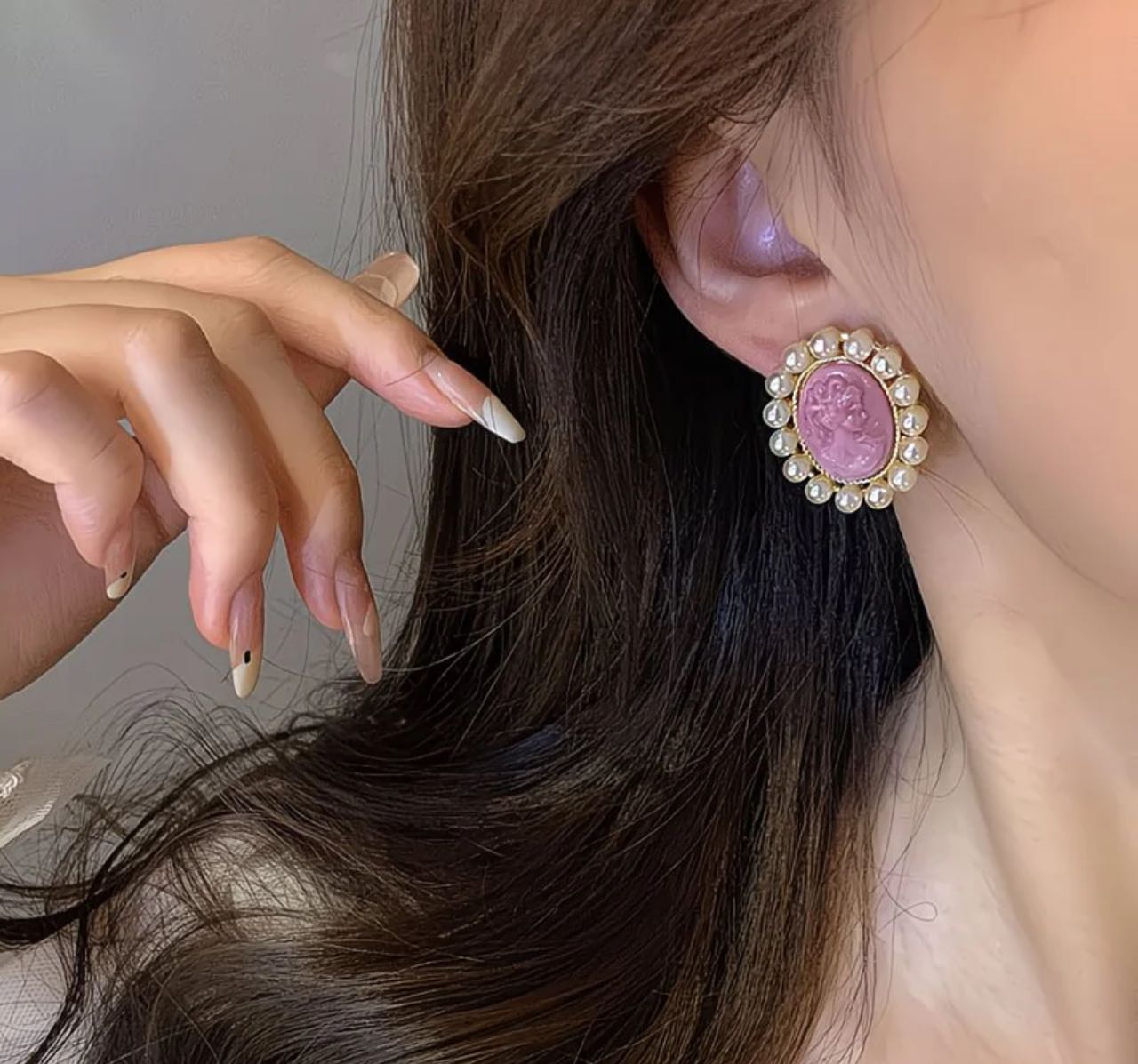 Vintage Pearl Cameo Earrings