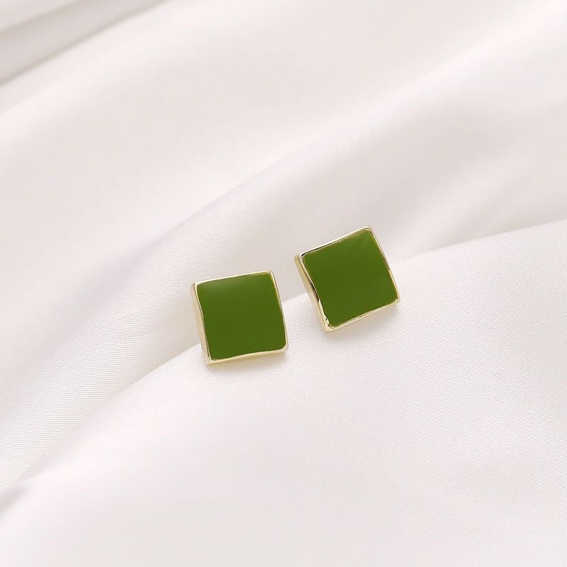 Emerald Green Minimalist Square Stud Earrings