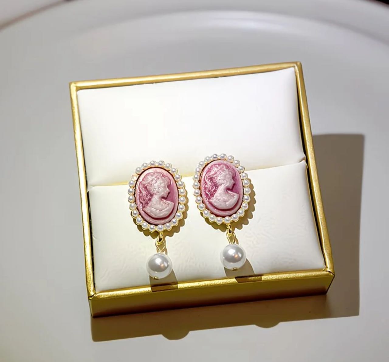 Vintage Pearl Cameo Earrings