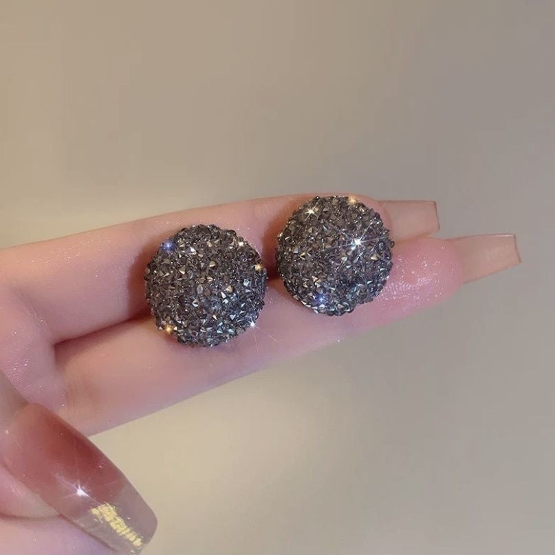Sparkling Heart & Round Crystal Stud Earrings