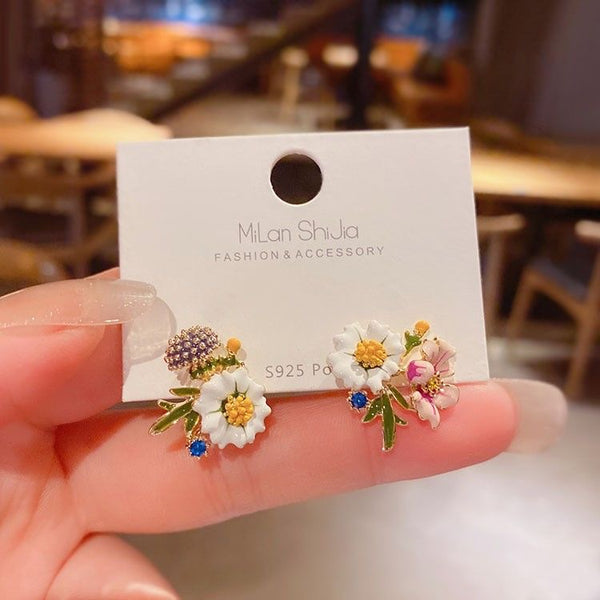Colorful Floral Enamel Stud Earrings