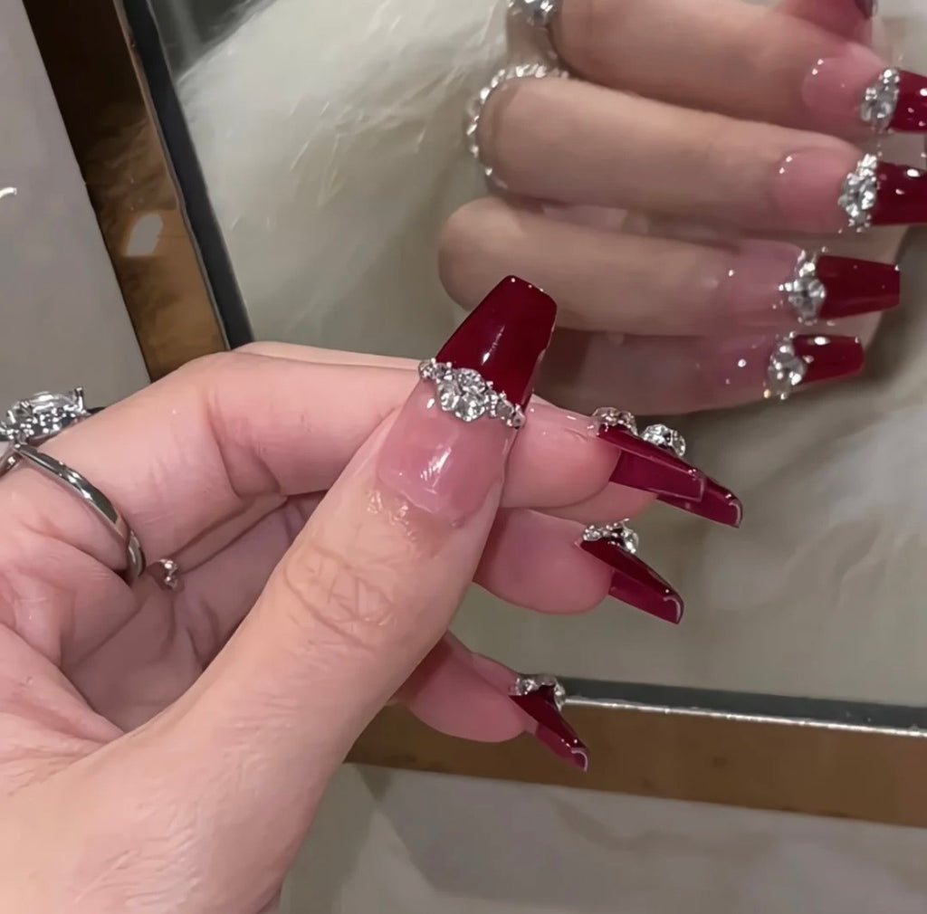 Ruby Glam Crystal Nails