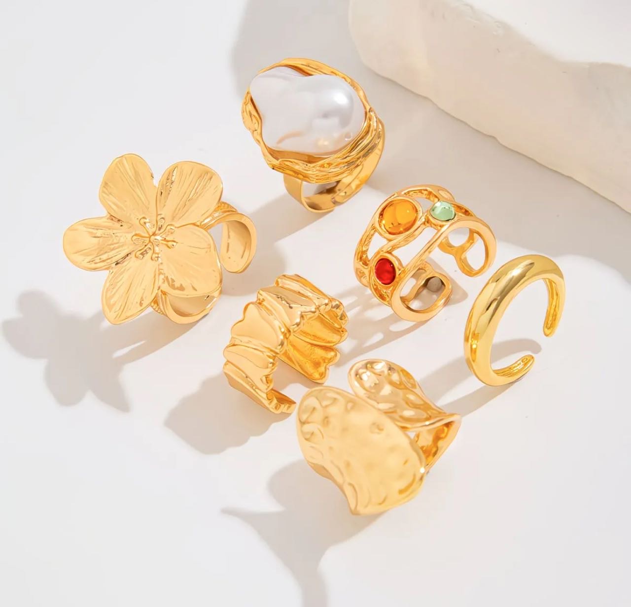 Golden Aura Statement Ring Set