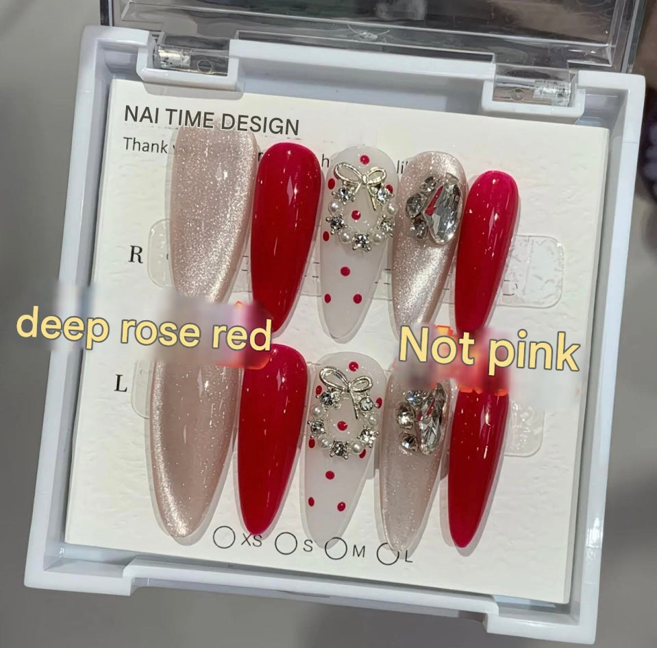 Red Bow Rhinestone Nail Art