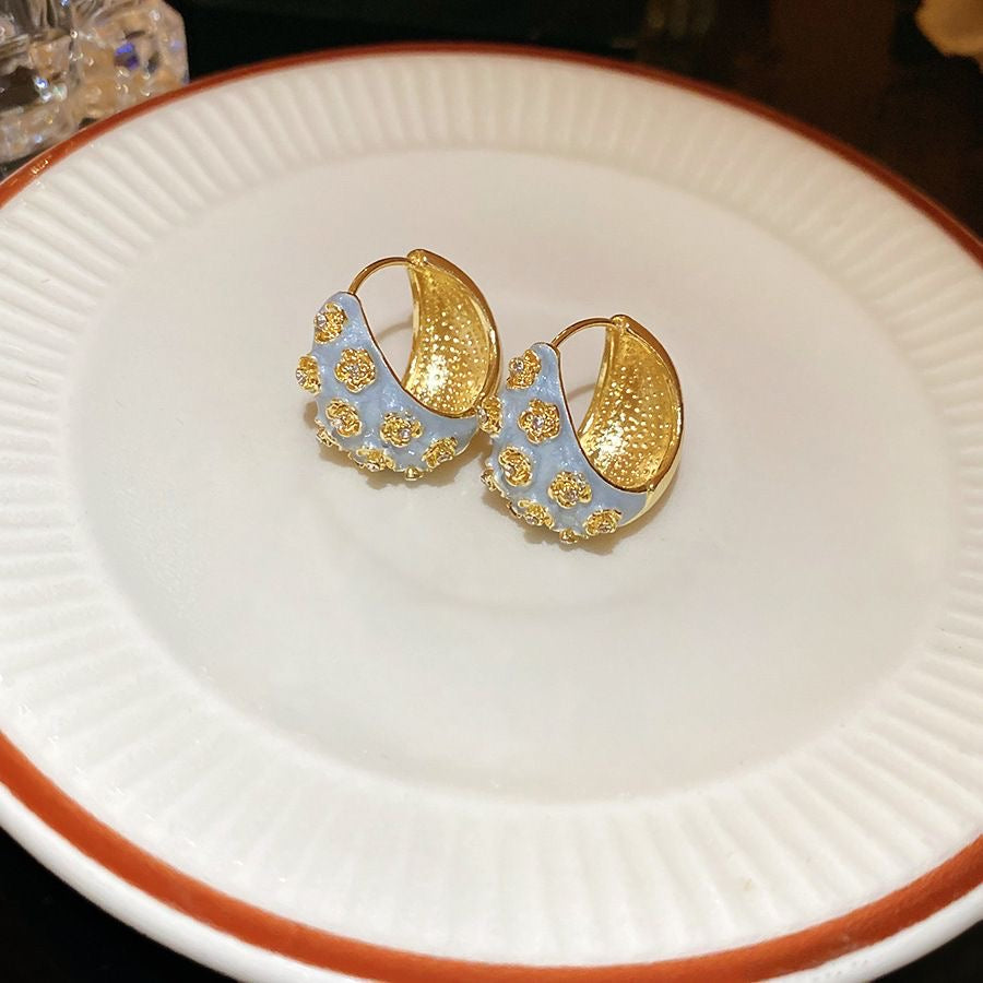 Embellished Gold-Tone Crescent Hoop Earrings