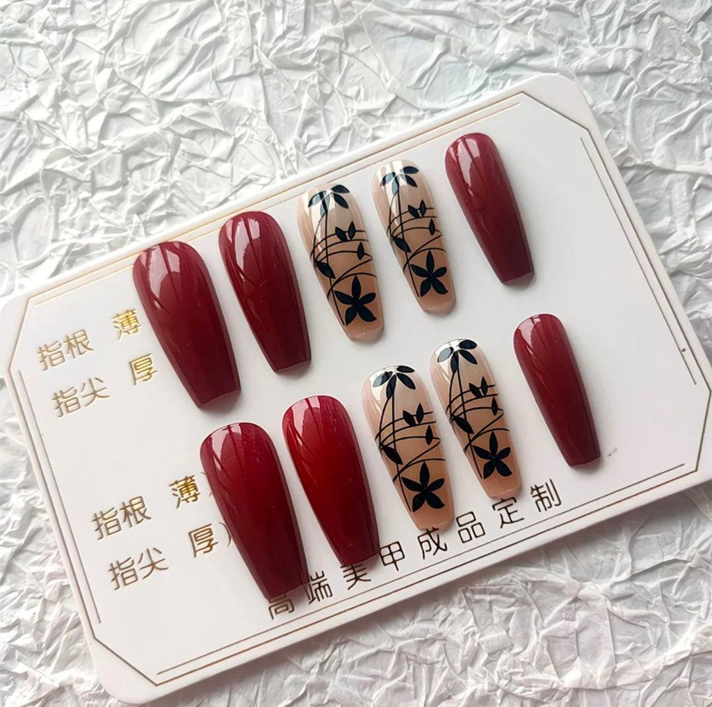 Crimson Bloom Elegance Nails