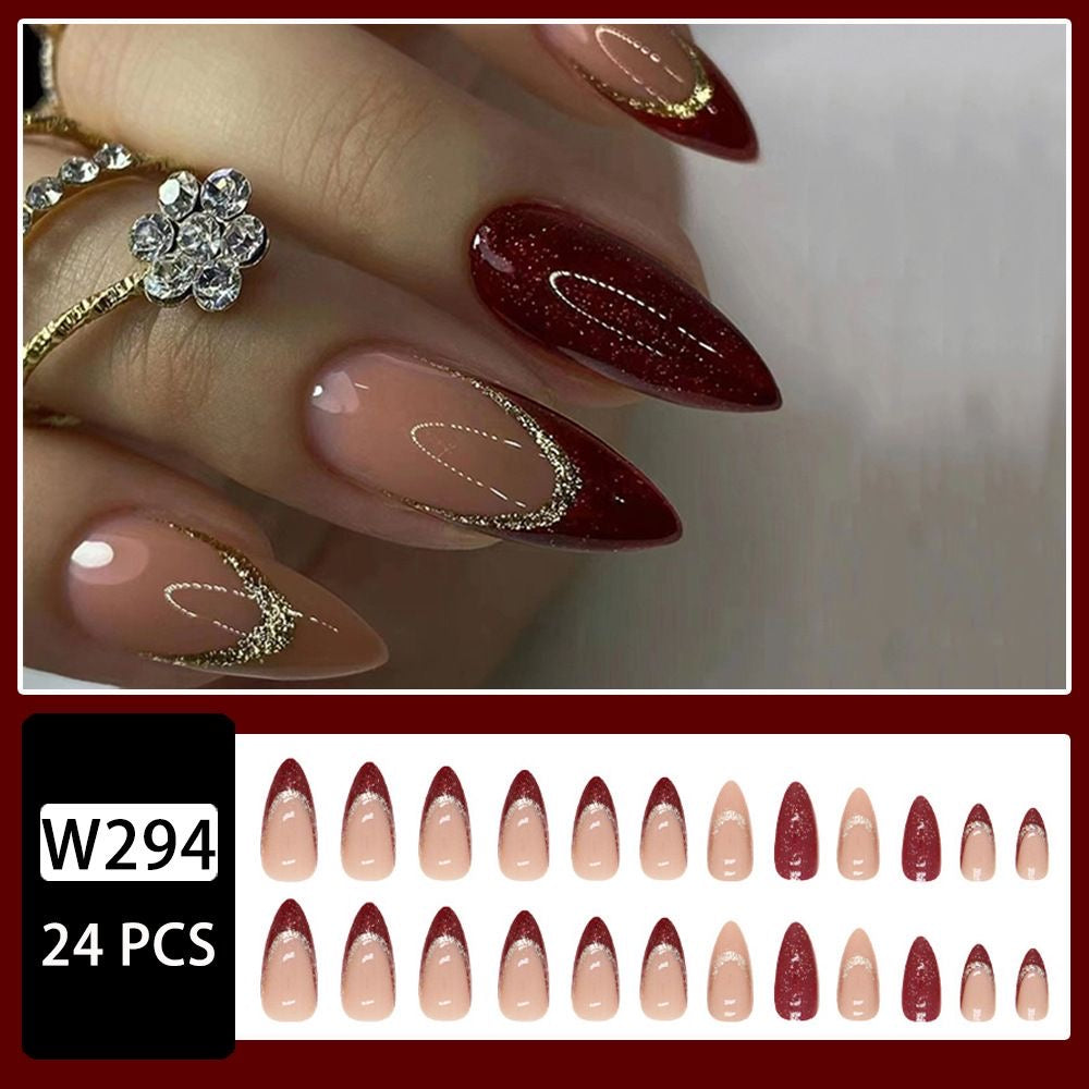 Burgundy Gold Luxe French Tip Press-On Nails