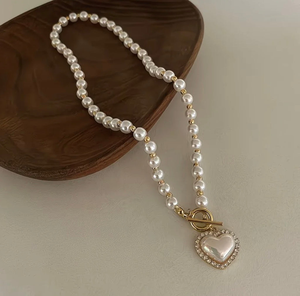 Elegant Pearl Heart Charm Necklace