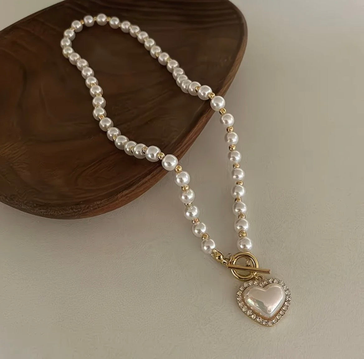 Elegant Pearl Heart Charm Necklace