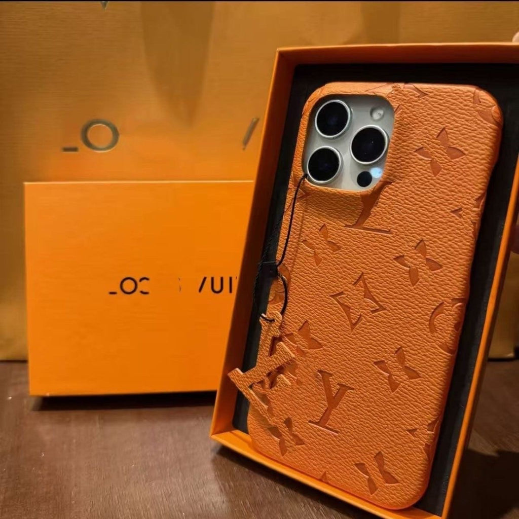 Luxury Orange Leather Phone Pouch Case WITHOUT BOX