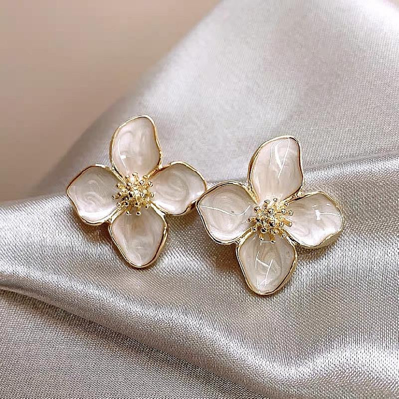 Elegant Floral Enamel Stud Earrings – 4 Color Collection
