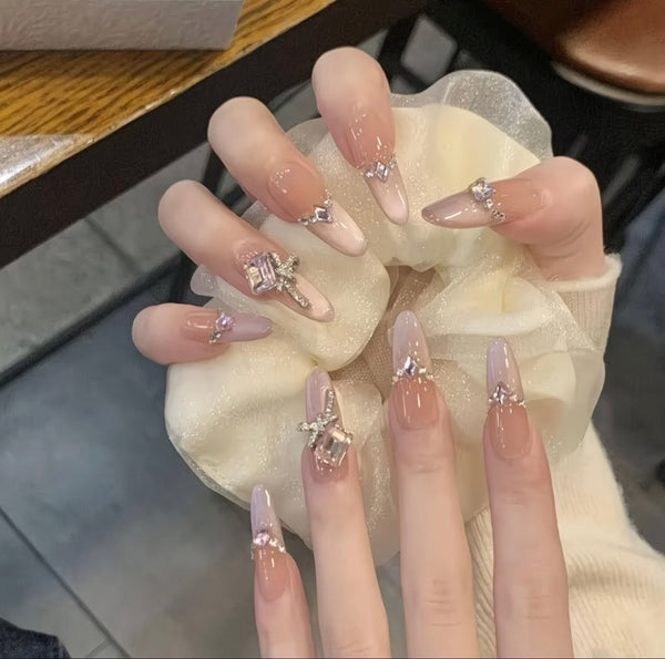 Crystal Bow Glam Nails