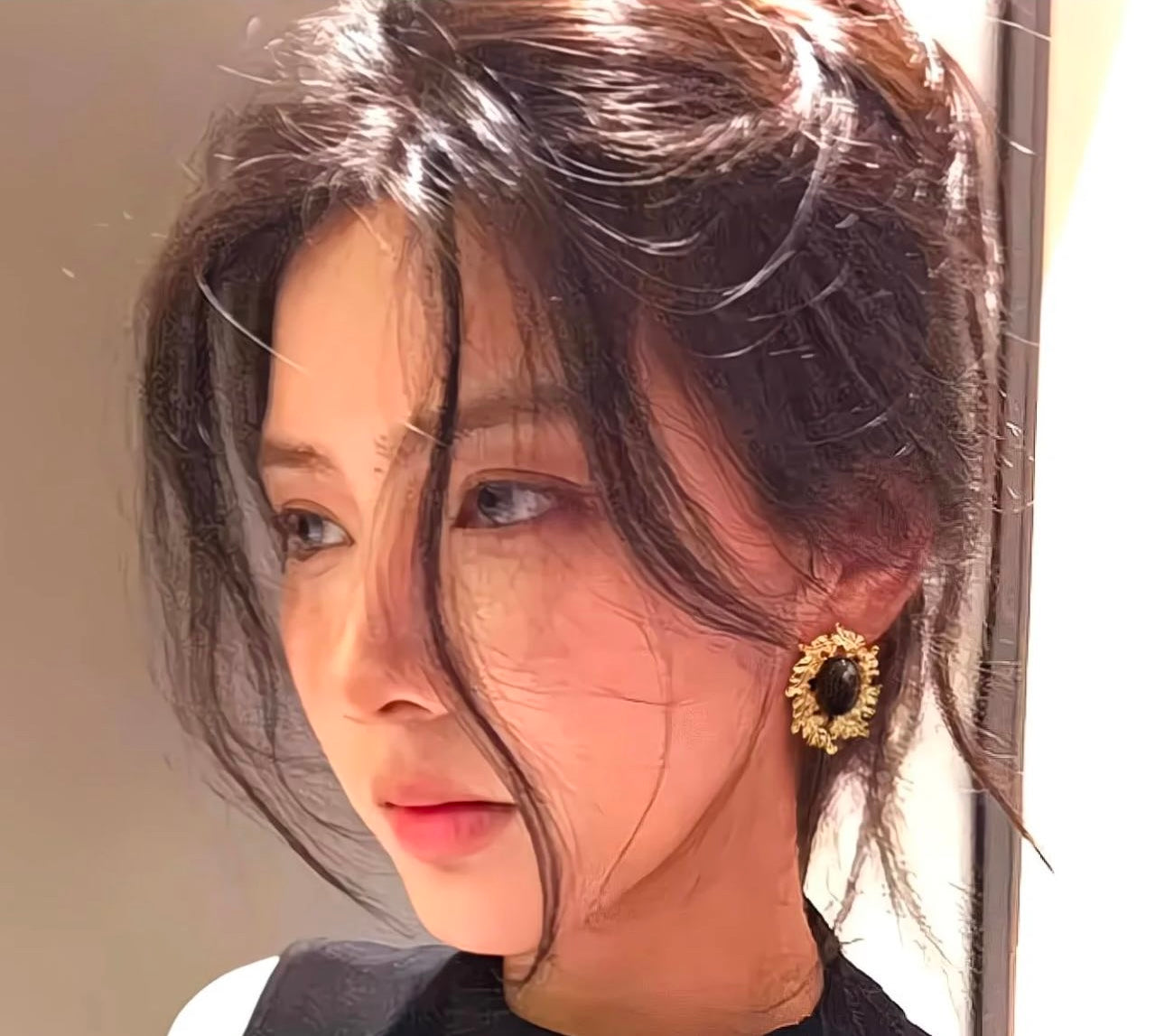 Chinese style black oval metal exaggerated earrings for women high-end temperament European and American retro palace earrings new
