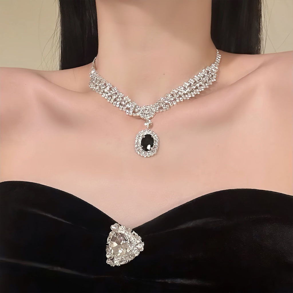 Black Crystal Teardrop Necklace & Earrings Set